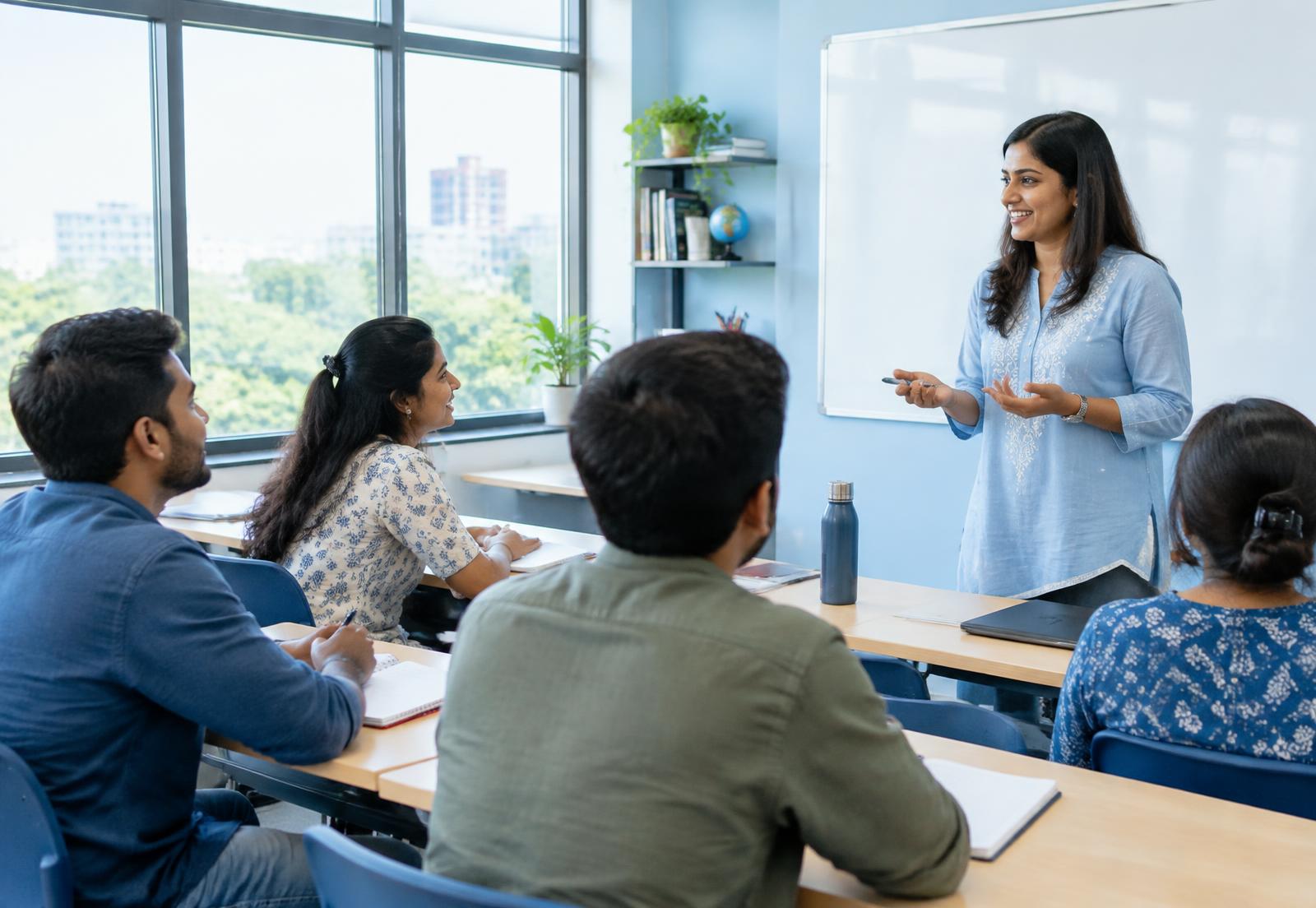 English language class in progress at Sobhraj Overseas, Panipat